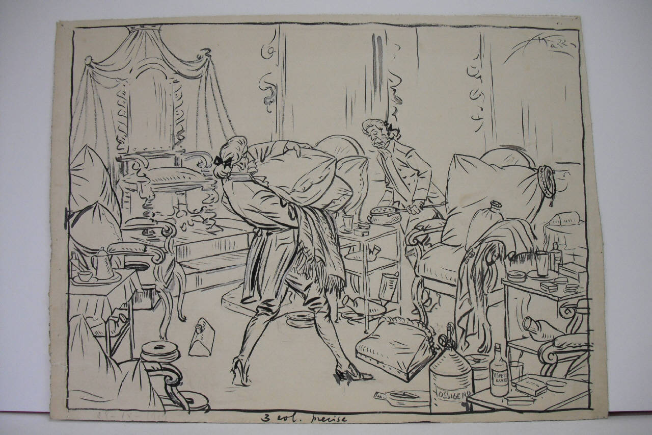 I PREPARATIVI PER IL CONSIGLIO DELLA CORONA. (disegno) di Mazza, Aldo (1919/09/28 - )