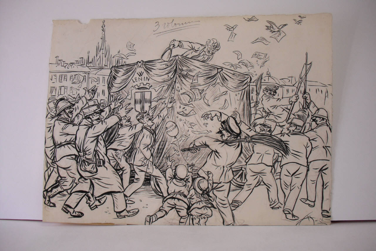 CARNEVALONE AMBROSIANO 1920 (barcone del "Bilancio Comunale"). (disegno) di Mazza, Aldo (1920/02/15 - )