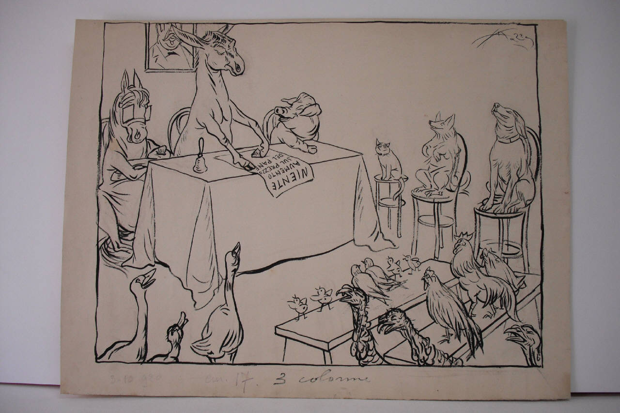 LA RICONOSCENZA DEI CONSUMATORI DI PANE A PREZZO POLITICO. (disegno) di Mazza, Aldo (1920/10/03 - )