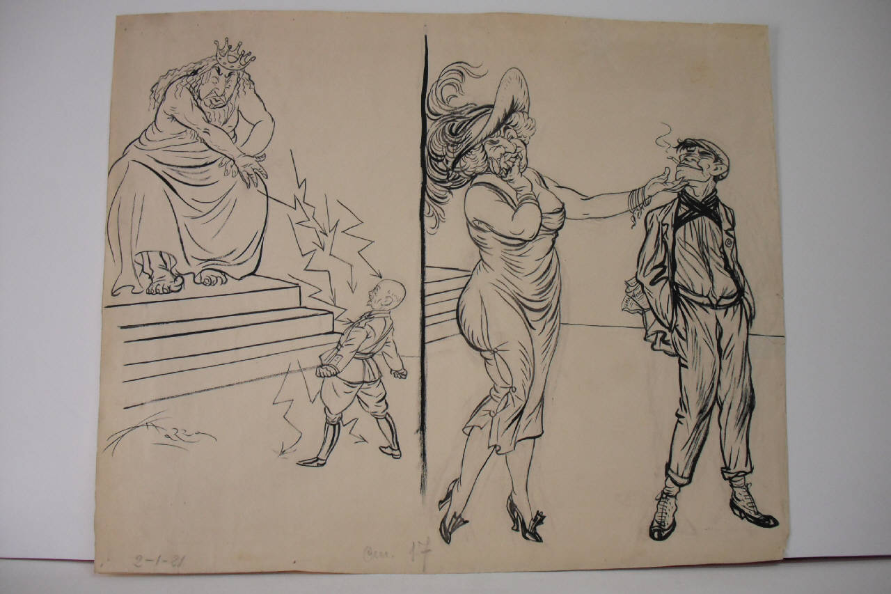 GIOVE PALAMIDONE E VENERE PALAMIDONA ovvero DUE PESIE DUE MISURE. (disegno) di Mazza, Aldo (1921/01/02 - )