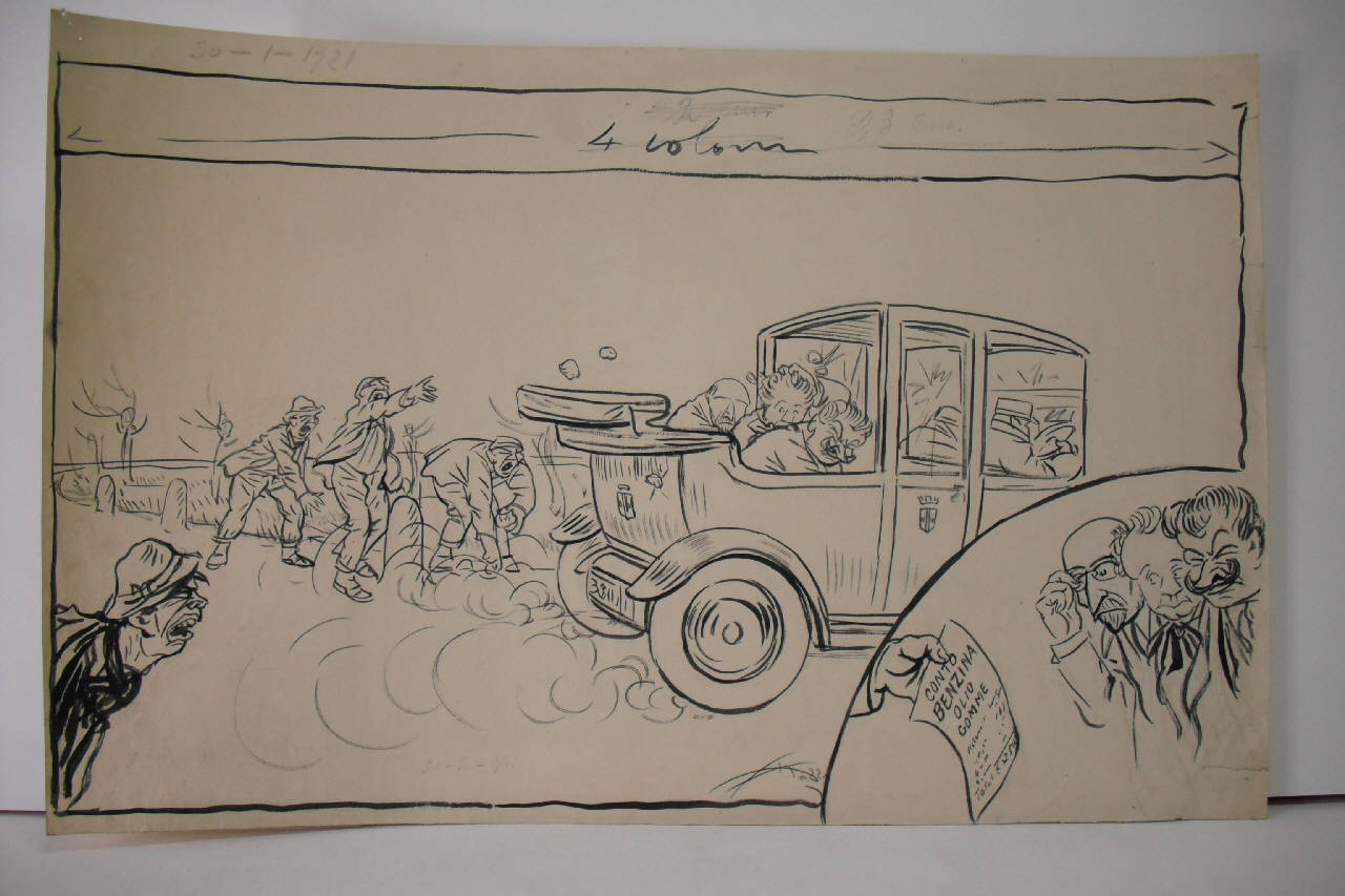 LA MILANO - LIVORNO IN AUTOMOBILE (COMUNALE) DEI NOSTRI BOLSCEVICHI. (disegno) di Mazza, Aldo (1921/01/30 - )