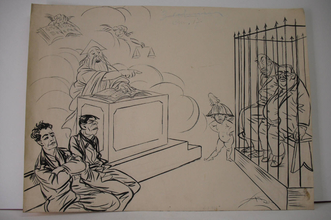 LA SENTENZA DEL PADRE ETERNO SUI CONFLITTI DELL'EMILIA. (disegno) di Mazza, Aldo (1921/02/06 - )