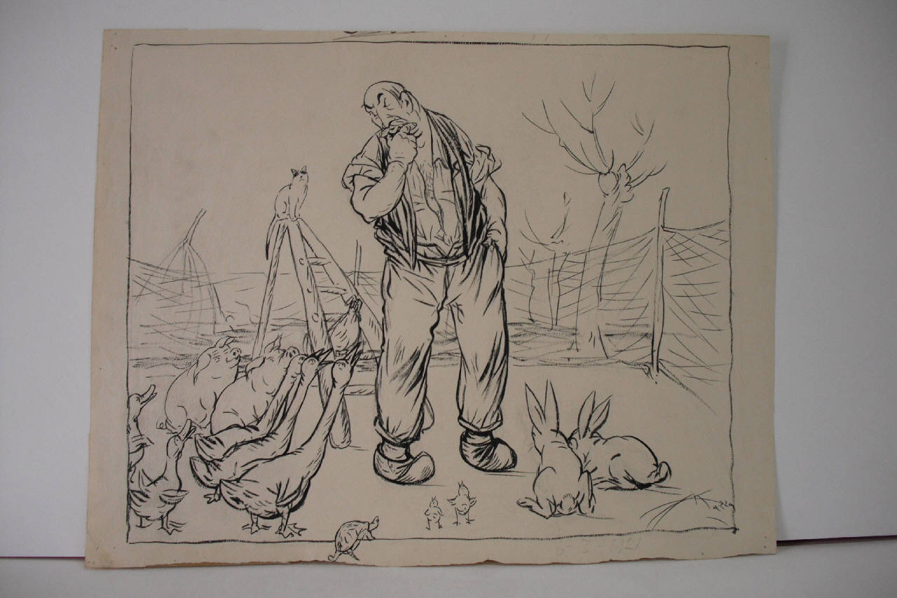 GIOLITTI E IL POLLAIO DI MONTECITORIO. (disegno) di Mazza, Aldo (1921/03/06 - )