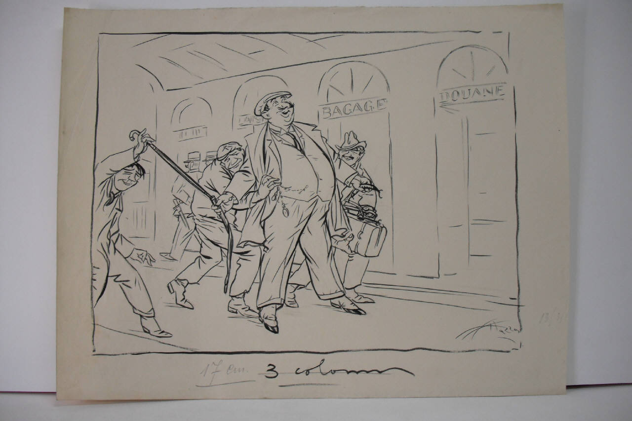 IL TURISTA CHE HA LASCIATO L'ITALIA - ovvero - TUTTO IL MONDO E' PAESE. (disegno) di Mazza, Aldo (1921/03/13 - )