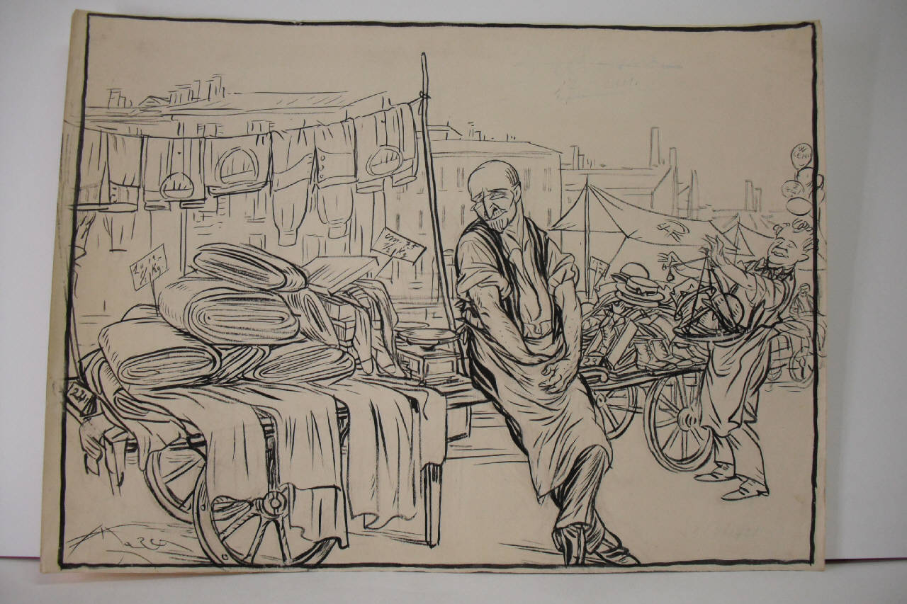 "SCHIAVELLO C. - AL BUON MERCATO". (disegno) di Mazza, Aldo (1921/06/05 - )