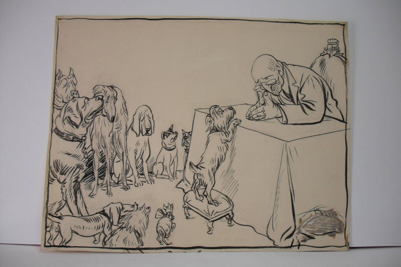 LA SUPPLICA DEI 23.000 CANI MILANESI. (disegno) di Mazza, Aldo (1921/09/04 - )