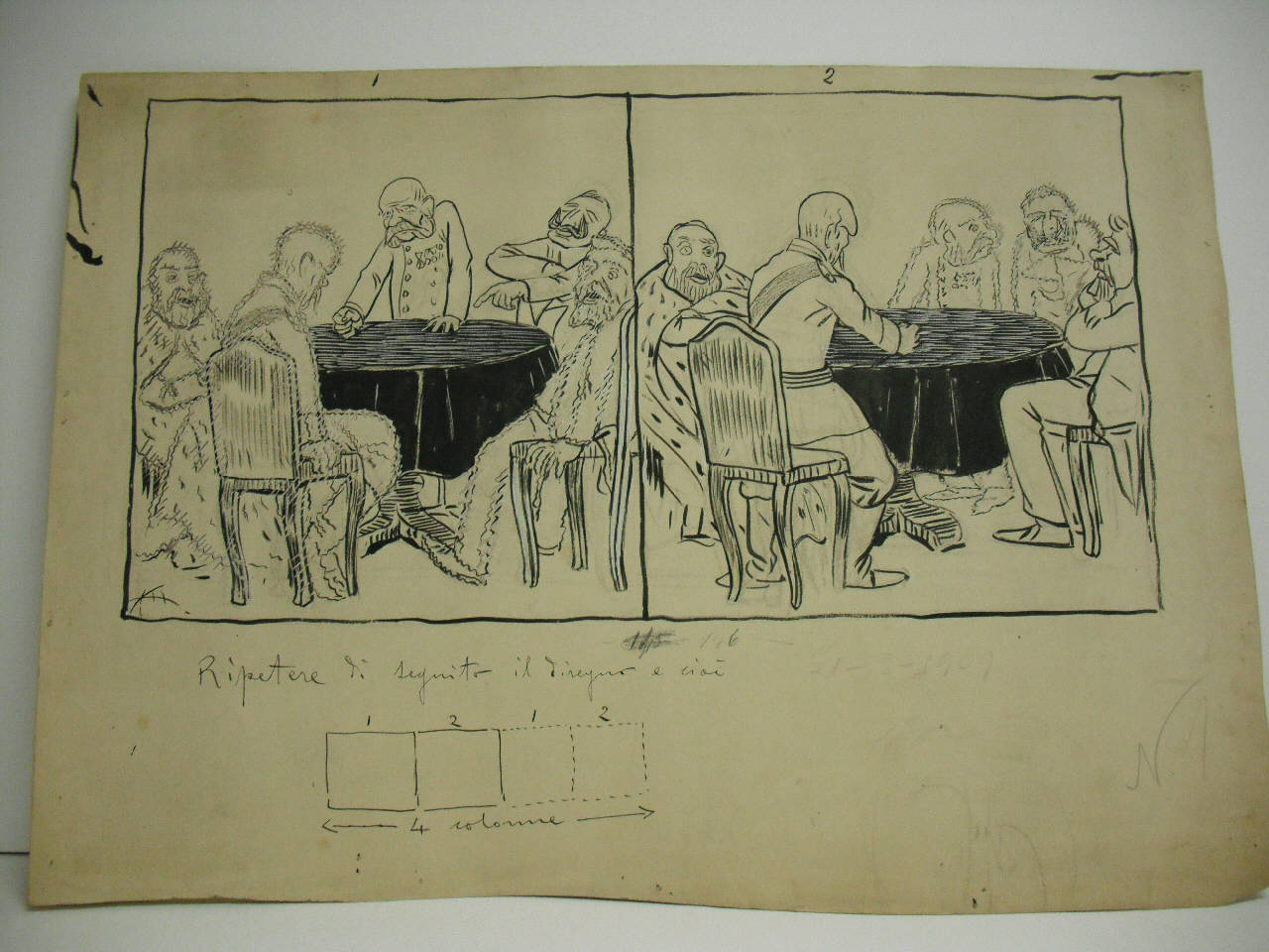 I DESTINI DEL MONDO CIVILE - Cinematografo della questione balcanica. (disegno) di Mazza, Aldo (1909/03/21 - )
