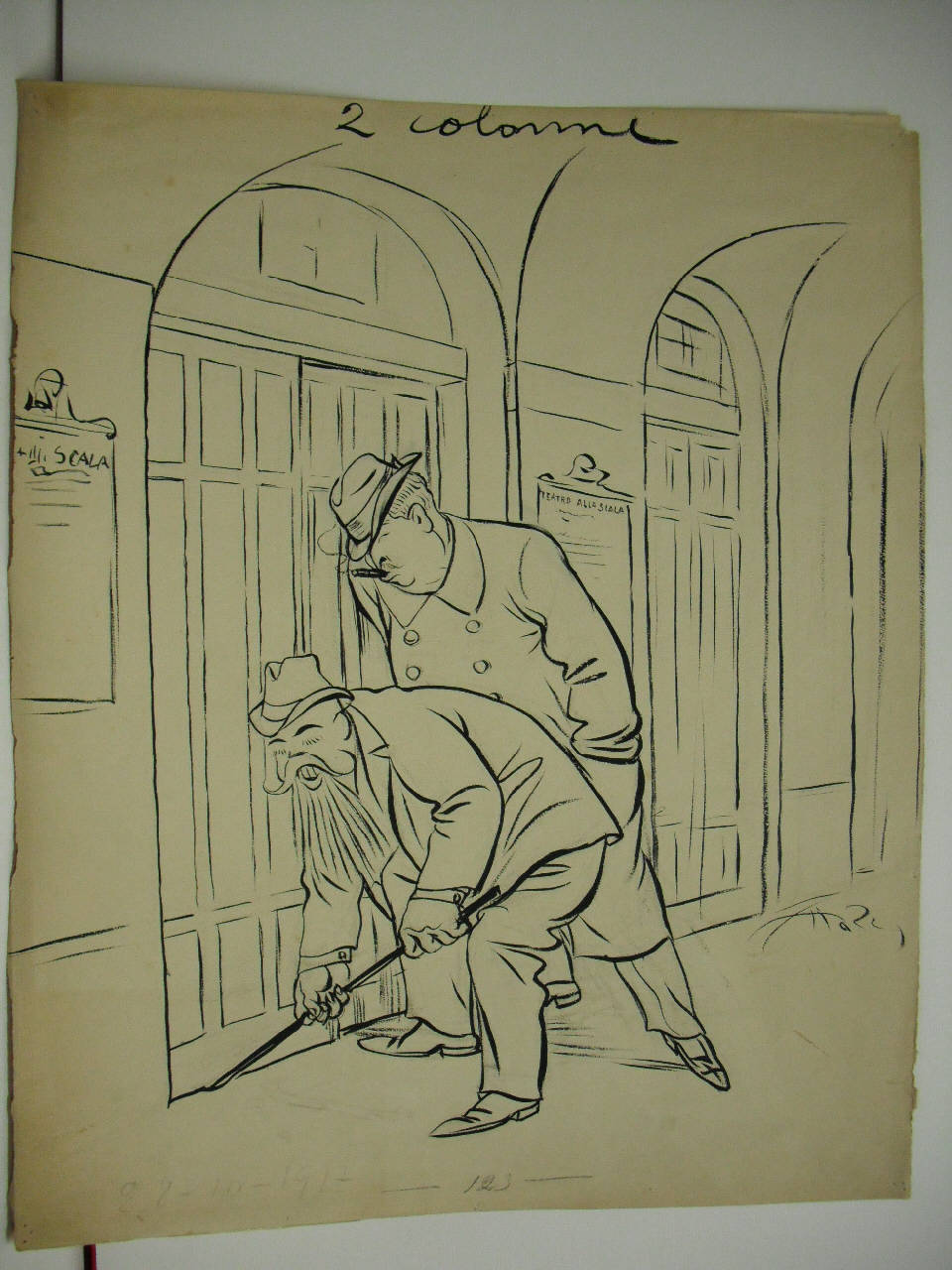 I CONCORRENTI ALLA RIAPERTURA DELLA SCALA. (disegno) di Mazza, Aldo (1917/10/28 - )