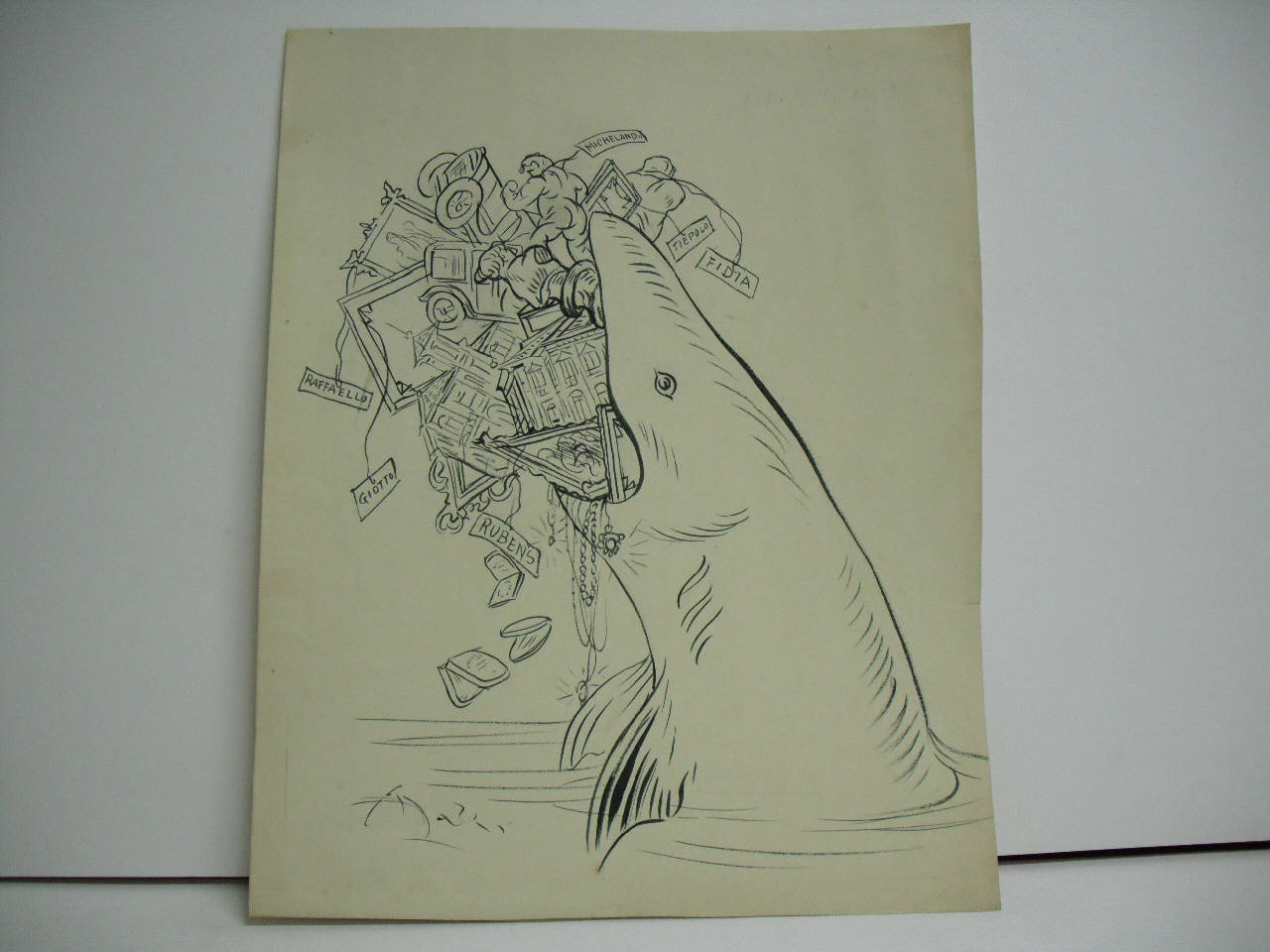 I PESCI-CANI E LE ARTI BELLE. (disegno) di Mazza, Aldo (1918/07/14 - )