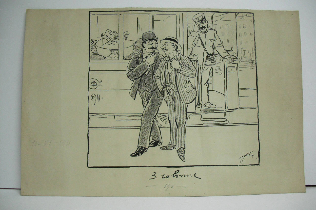 LA CORTESIA DEI TRAMVIERI. (disegno) di Mazza, Aldo (1911/05/11 - )