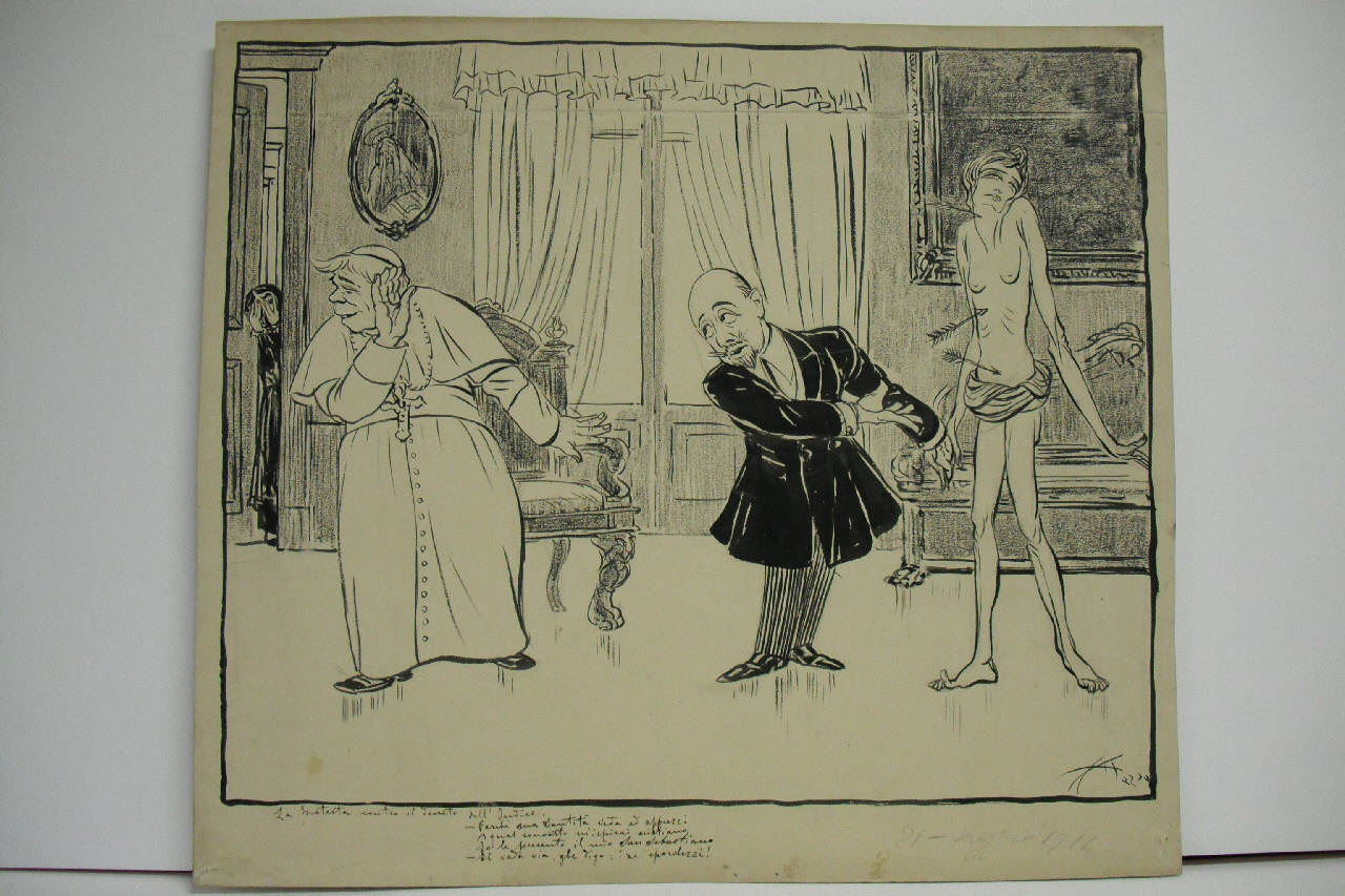 LA PROTESTA CONTRO IL DECRETO DELL'INDICE. (disegno) di Mazza, Aldo (1911/05/21 - )