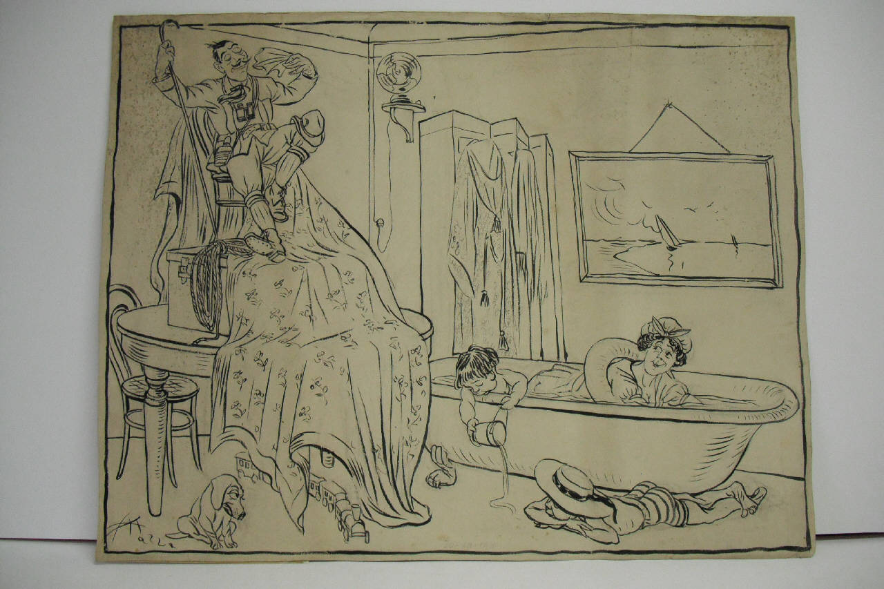 IL CALDO. - MARI E MONTI A DOMICILIO. (disegno) di Mazza, Aldo (1911/07/30 - )