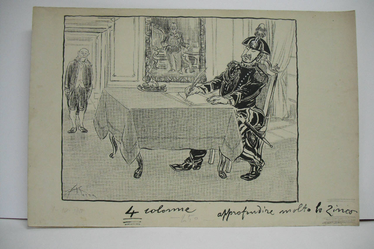 GALLERIA DI QUADRI STORICI-GIOLITTI STENDE L'ULTIMATUM. (disegno) di Mazza, Aldo (1911/10/01 - )