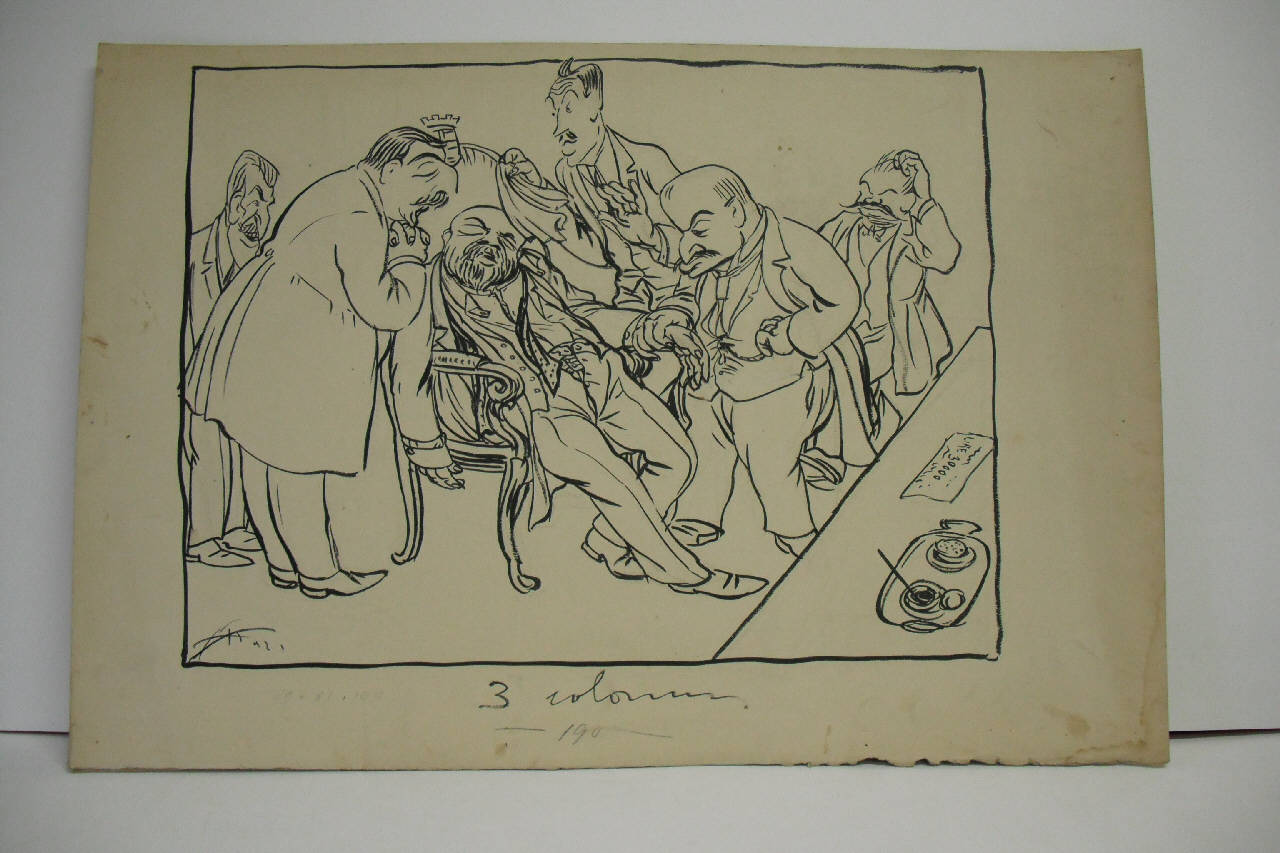 IL SINDACO DELLA LESINA E LA SOTTOSCRIZIONE PER LE FAMIGLIE DEI RICHIAMATI. (disegno) di Mazza, Aldo (1911/11/12 - )