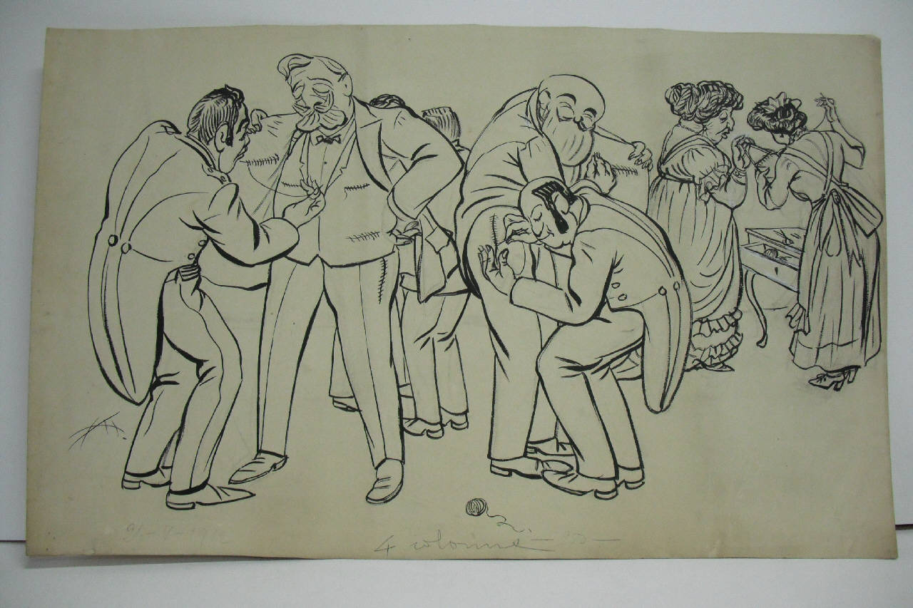 IL VOTO PLATONICO DEL COMUNE CONTRO L'AVARIZIA DEI PALCHISTI. (disegno) di Mazza, Aldo (1912/05/26 - )