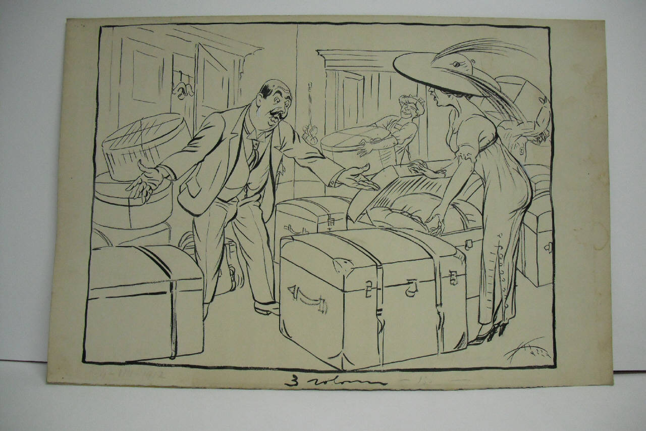 LA PARTENZA PEI BAGNI. (disegno) di Mazza, Aldo (1912/08/04 - )