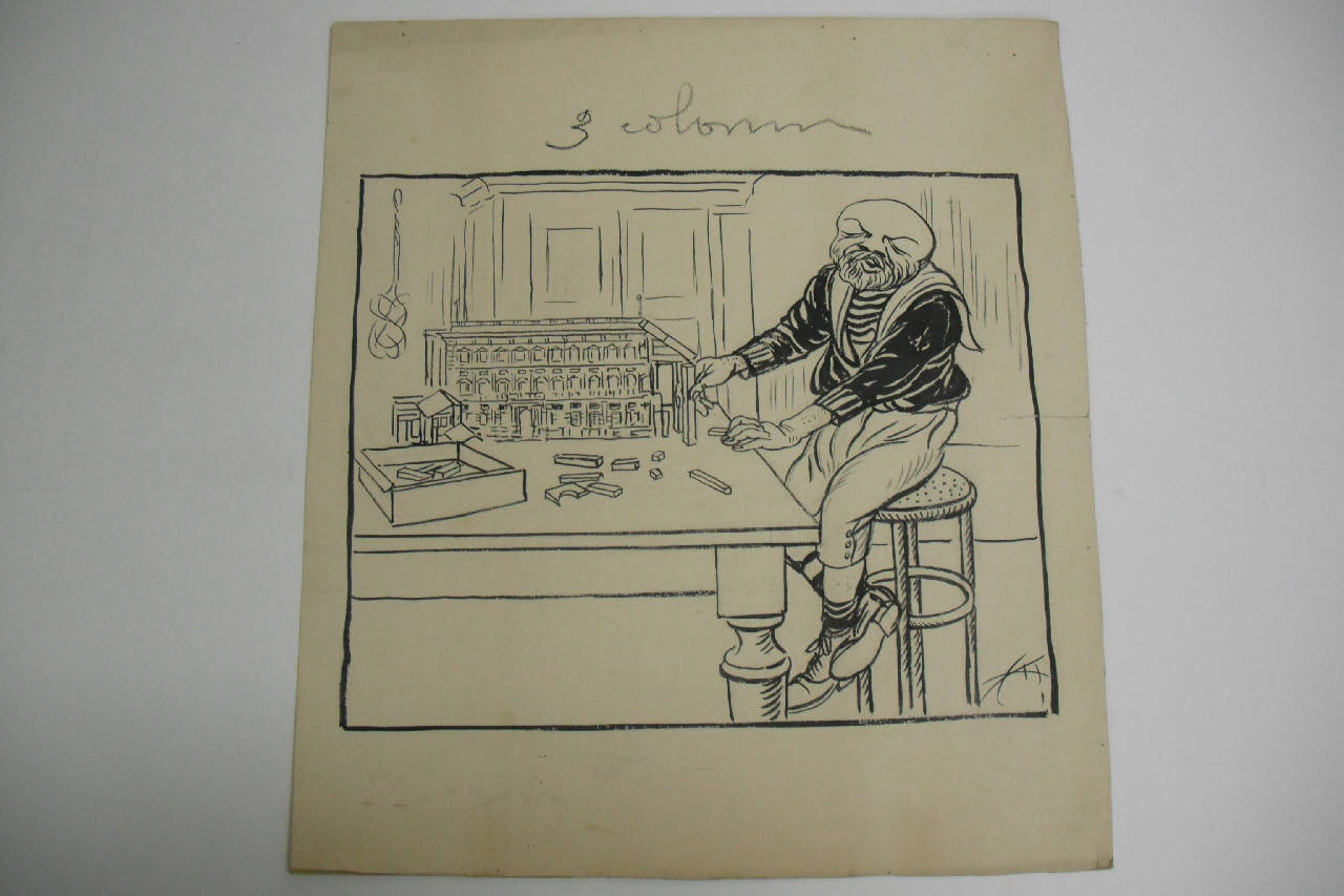 L'AMPLIAMENTO DEL PALAZZO MUNICIPALE. (disegno) di Mazza, Aldo (1912/12/22 - )