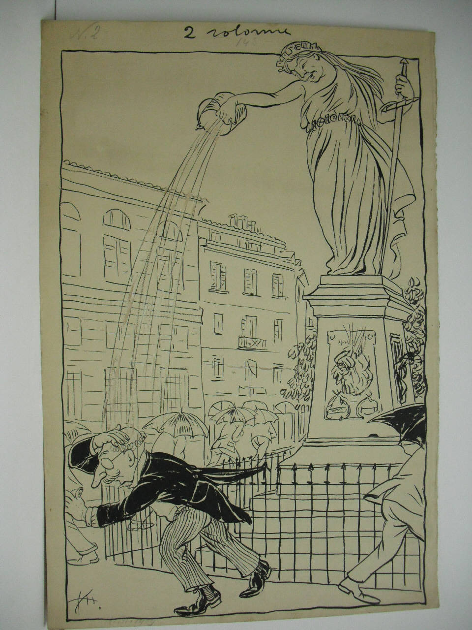 IL POPOLARE CORTEO ESPIATORIO AL MONUMENTO DI MENTANA. (disegno) di Mazza, Aldo (1909/07/18 - )