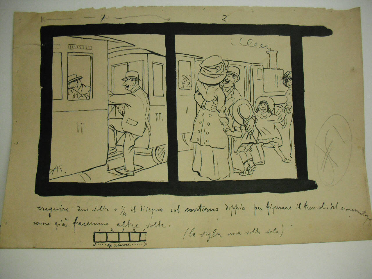 LA VILLEGGIATURA DELL'UOMO D'AFFARI - IL TRENO DEI MARIT (CINEMATOGRAFIA DOMESTICA). (disegno) di Mazza, Aldo (1909/08/01 - )