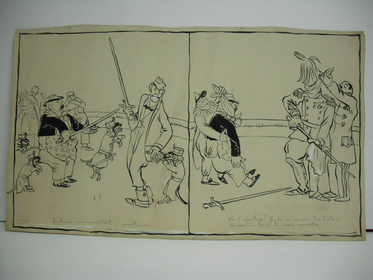 LA SETTIMANA ROSSA DELL'ON. CHIESA. (Entrano ammaestrati i questurini). (disegno) di Mazza, Aldo (1910/03/13 - )