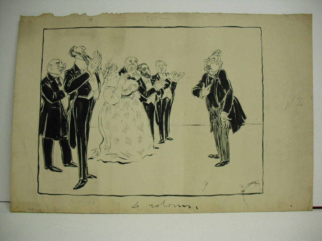 IL VOTO DI PLAUSO DEI PALCHETTISTI AL SINDACO PER LA SUA PRESTAZIONE A FAVORE DELLA SCALA. (disegno) di Mazza, Aldo (1910/03/20 - )