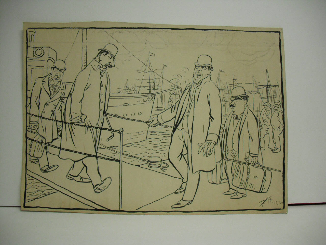 A NEW YORK. LA PARTENZA DI PUCCINI E L'ARRIVO DI MASCAGNI. (disegno) di Mazza, Aldo (1910/12/18 - )