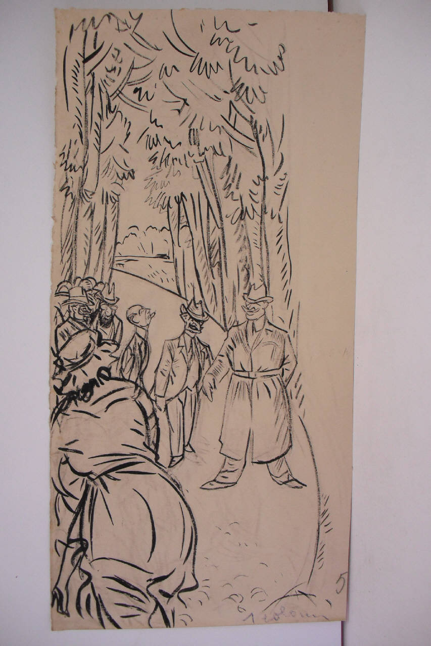 LA VISITA AL CIRCUITO DI MONZA. (disegno) di Mazza, Aldo (1922/06/18 - )