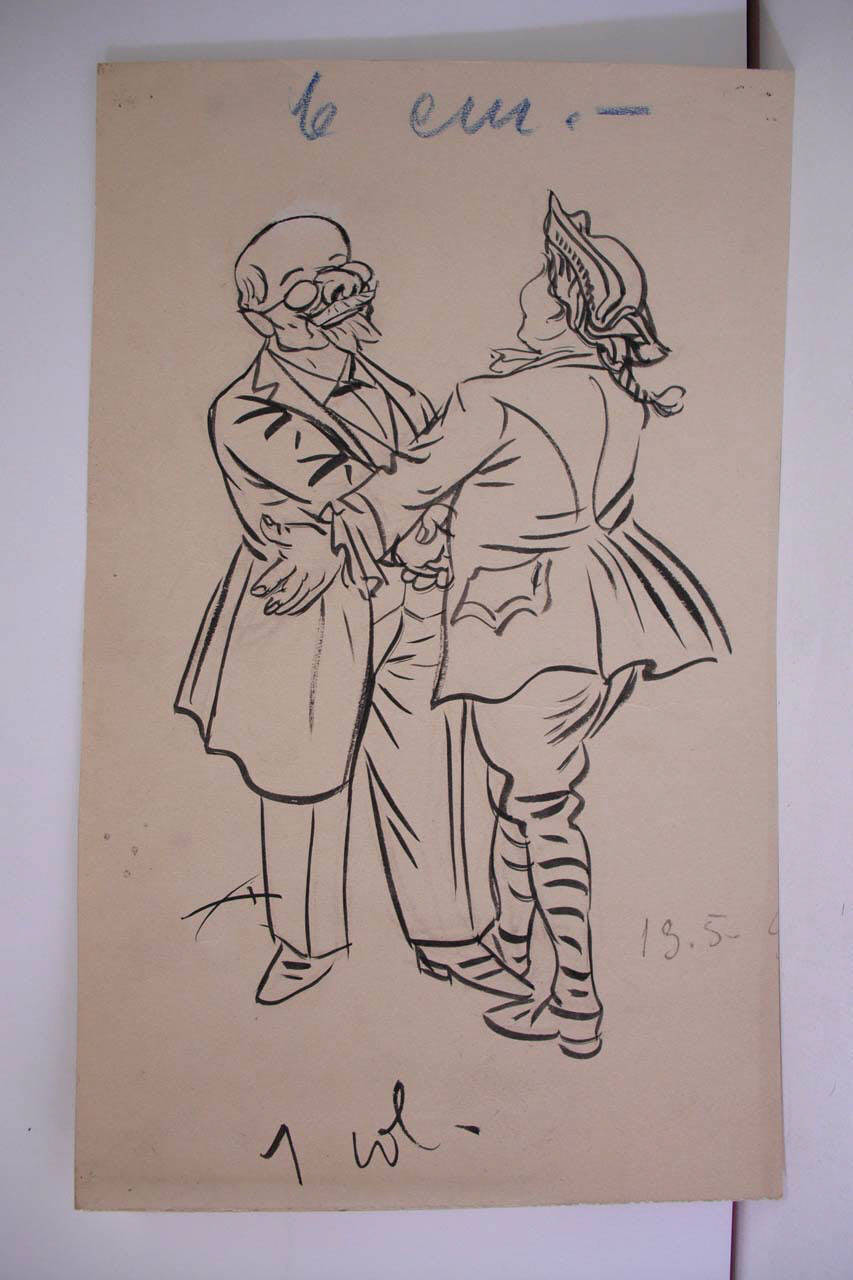 L'ADDIO DI MENEGHINO AL SUO MEDICO. (disegno) di Mazza, Aldo (1923/05/13 - )