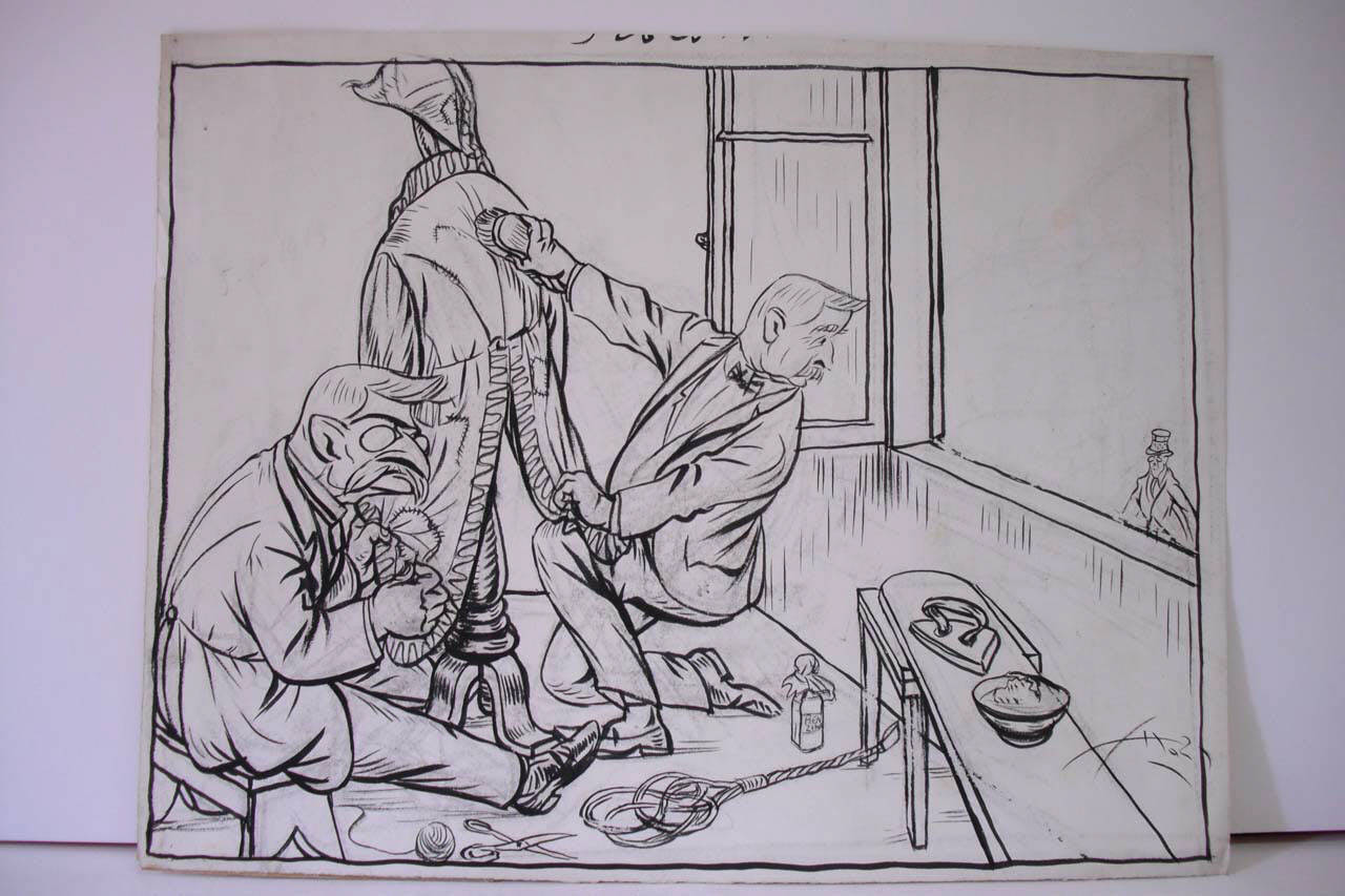 LA RAMMENDATURA DEL MINISTERO. (disegno) di Mazza, Aldo (1919/01/05 - )