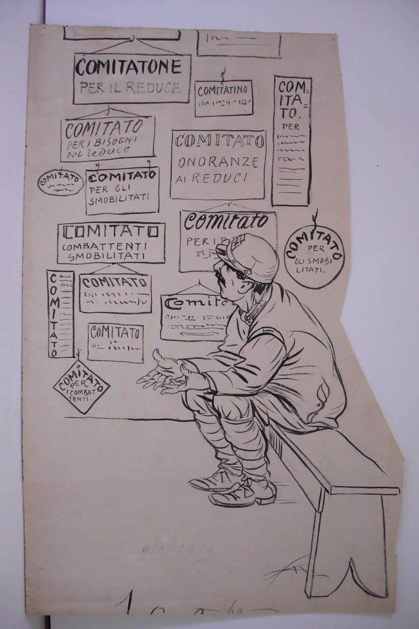 RIFLESSIONI D'UNO SMOBILITATO. (disegno) di Mazza, Aldo (1919/02/09 - )