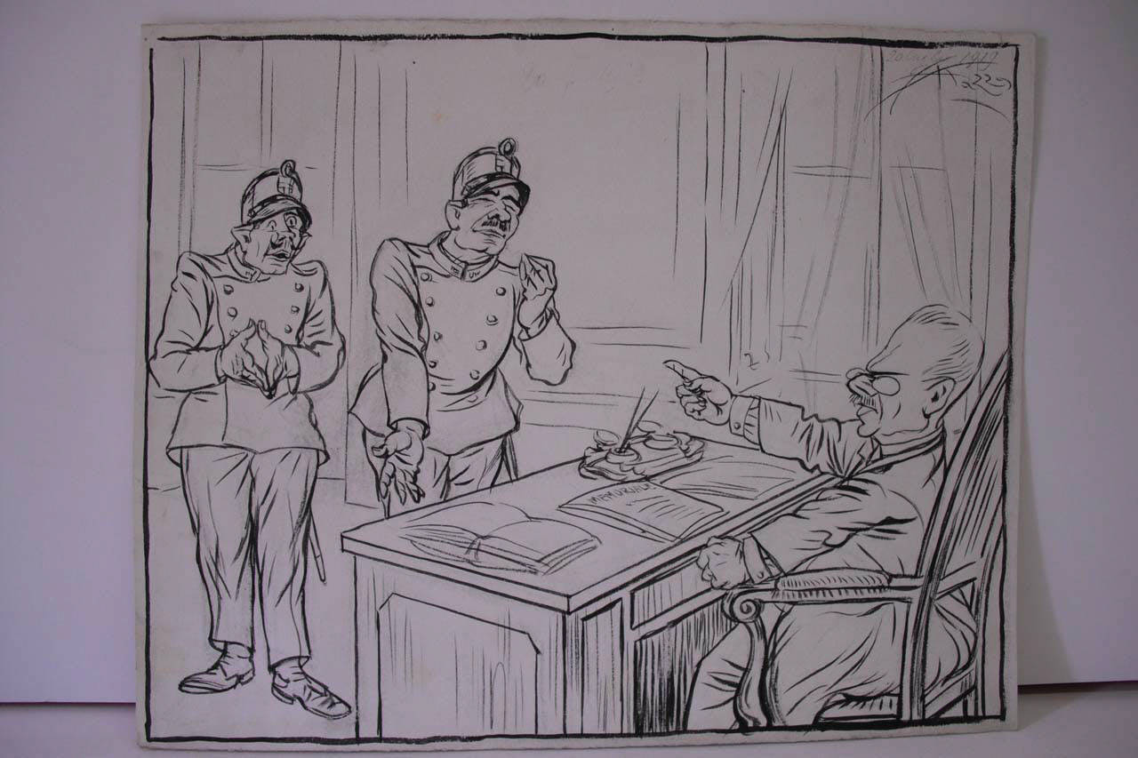 IL MEMORIALE DELLE GUARDIE DI QUESTURA E IL PREFETTO PESCE. (disegno) di Mazza, Aldo (1919/07/20 - )