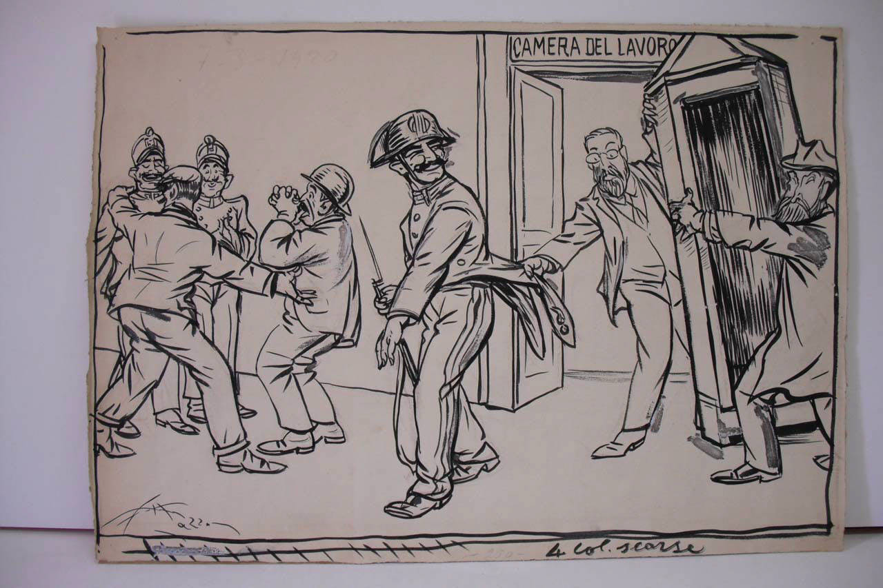 I SOCIALISTI INVOCANO UNA TUTELA CONTRO GLI ANARCHICI. (disegno) di Mazza, Aldo (1920/03/07 - )