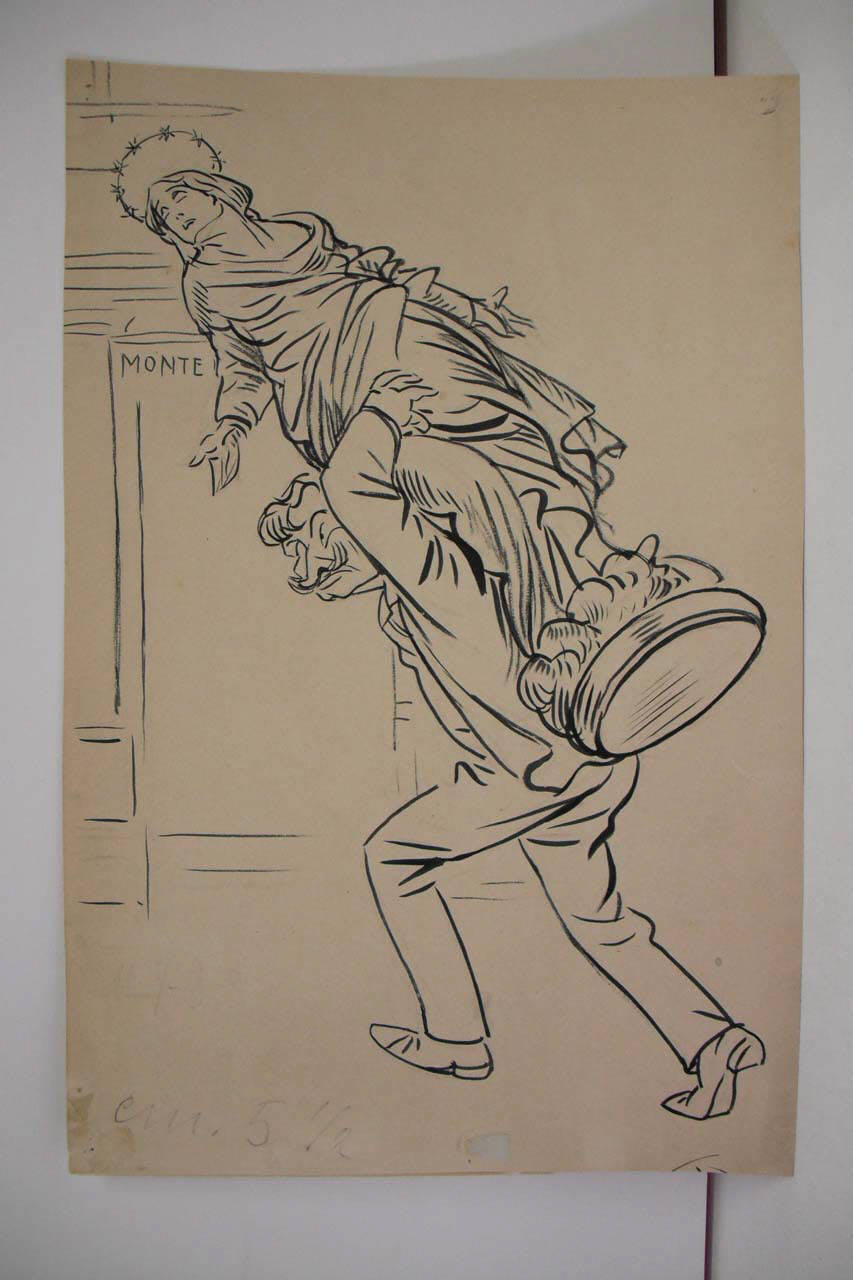 LA MADONNINA DEL DUOMO AL MONTE DI PIETA'. (disegno) di Mazza, Aldo (1920/05/11 - )