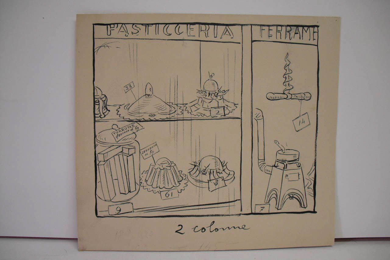 L'ESPOSIZIONE DEI BOZZETTI PER IL MONUMENTO AL FANTE. (disegno) di Mazza, Aldo (1920/07/18 - )