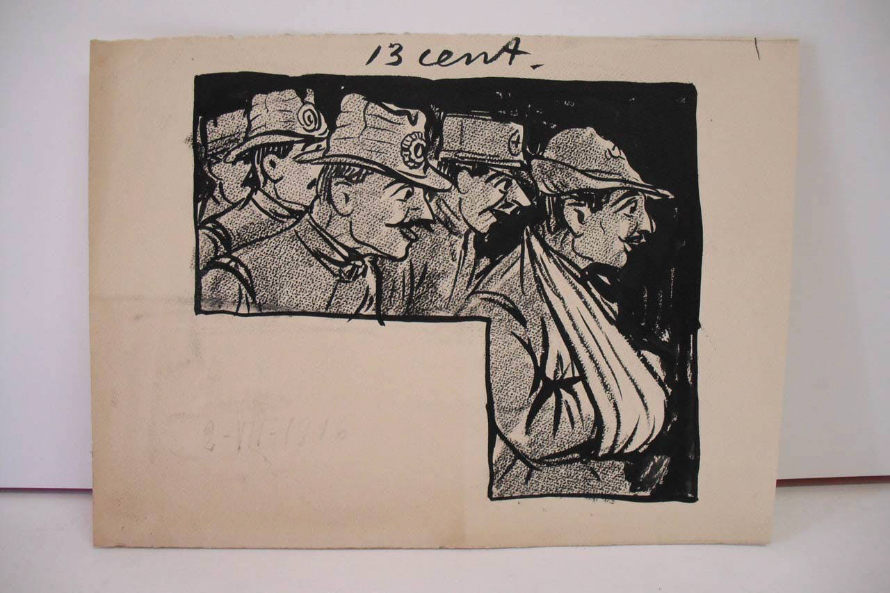 TERRITORIALI E FERITI AL DAL VERME (Reclame). (disegno) di Mazza, Aldo (1916/07/02 - )