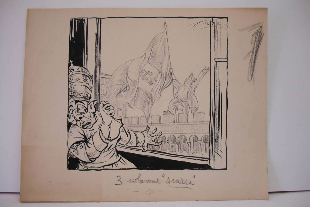 L'OCCUPAZIONE DEL PALAZZO VENEZIA. (disegno) di Mazza, Aldo (1916/11/05 - )