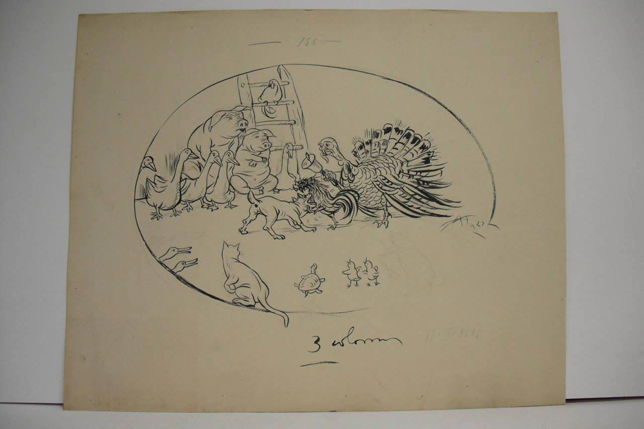 INCIDENTI DELLA BASSA CORTE. (disegno) di Mazza, Aldo (1917/03/18 - )