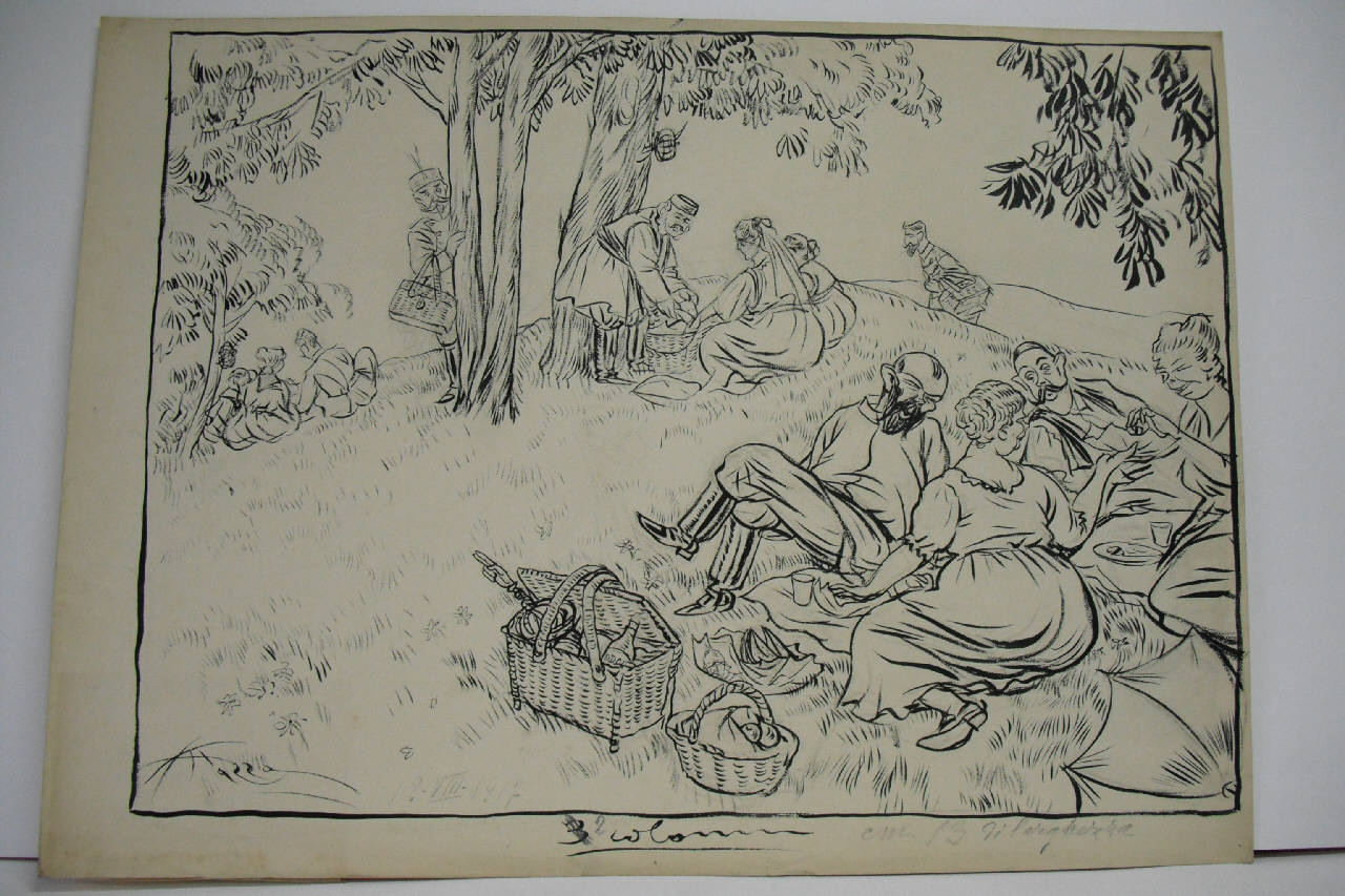 IL FERRAGOSTO DEI RE IN ESILIO. (disegno) di Mazza, Aldo (1917/08/12 - )