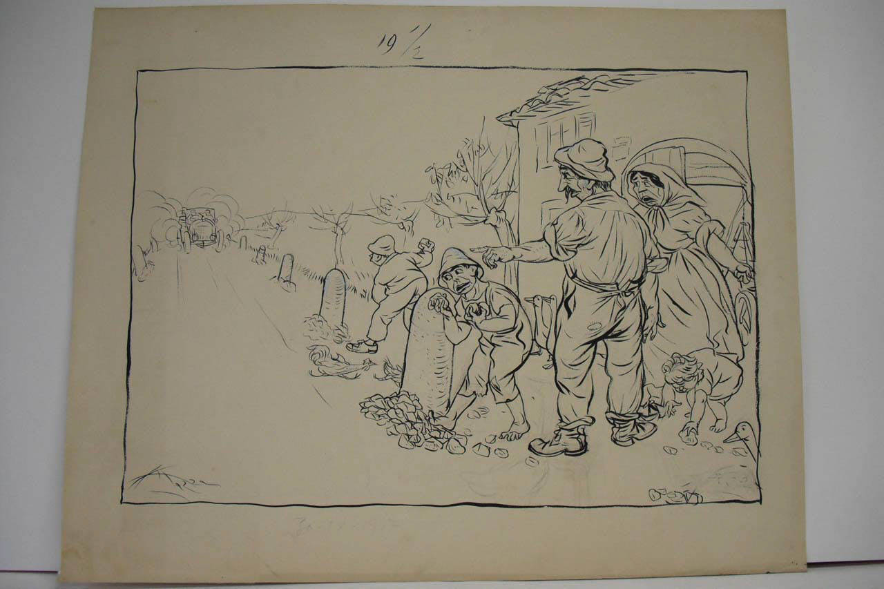 IL DECRETO PROIBITIVO PER LE AUTOMOBILI. (disegno) di Mazza, Aldo (1917/09/30 - )
