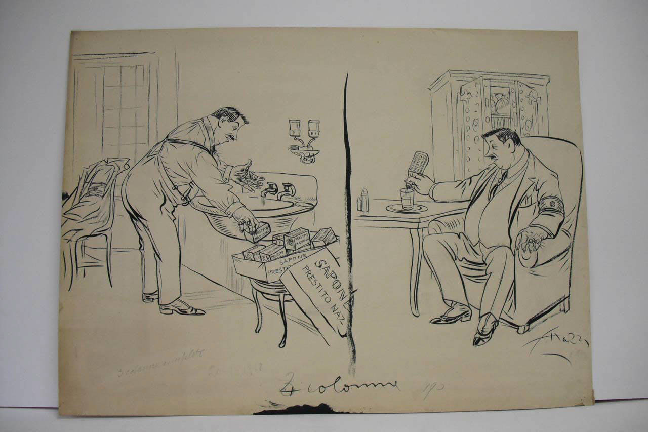 CONSIGLIO AI FORNITORI DELLO STATO. (disegno) di Mazza, Aldo (1918/01/20 - )