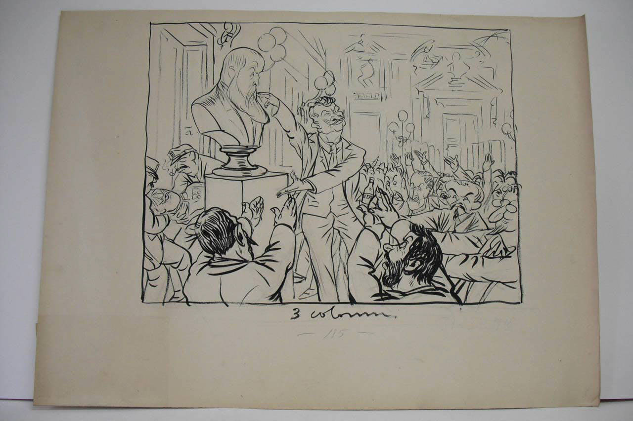 DOPO L'APOTEOSI DI SCHIAVI IN CONSIGLIO COMUNALE. (disegno) di Mazza, Aldo (1918/03/31 - )