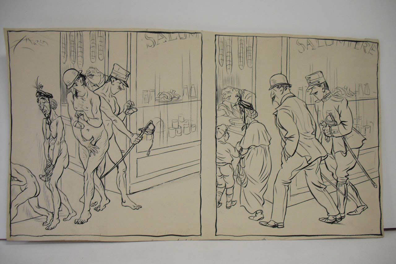 LA SPOGLIAZIONE QUOTIDIANA. (disegno) di Mazza, Aldo (1918/04/21 - )