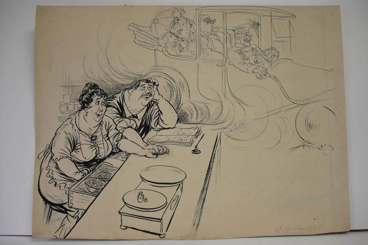 IL DOPOGUERRA DELL'ESERCENTE. (disegno) di Mazza, Aldo (1918/04/28 - )