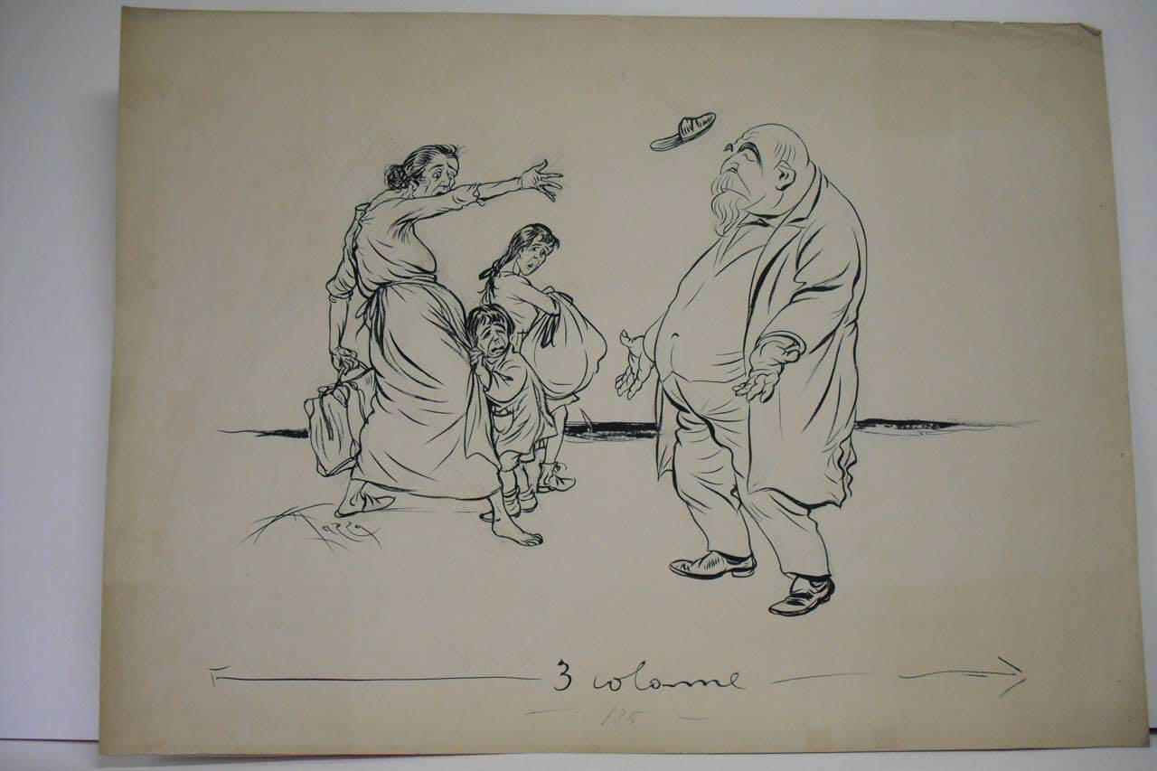 GIGIONE E LE PROPOSTE DEI PROFUGHI. (disegno) di Mazza, Aldo (1918/04/28 - )