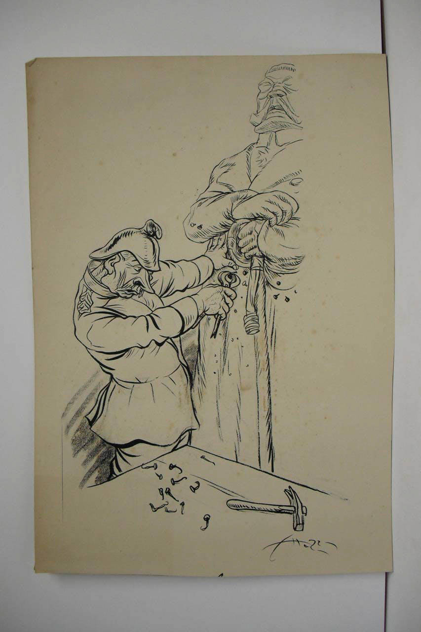 LA STATUA DEL SUR INCIODA. (disegno) di Mazza, Aldo (1917/04/22 - )