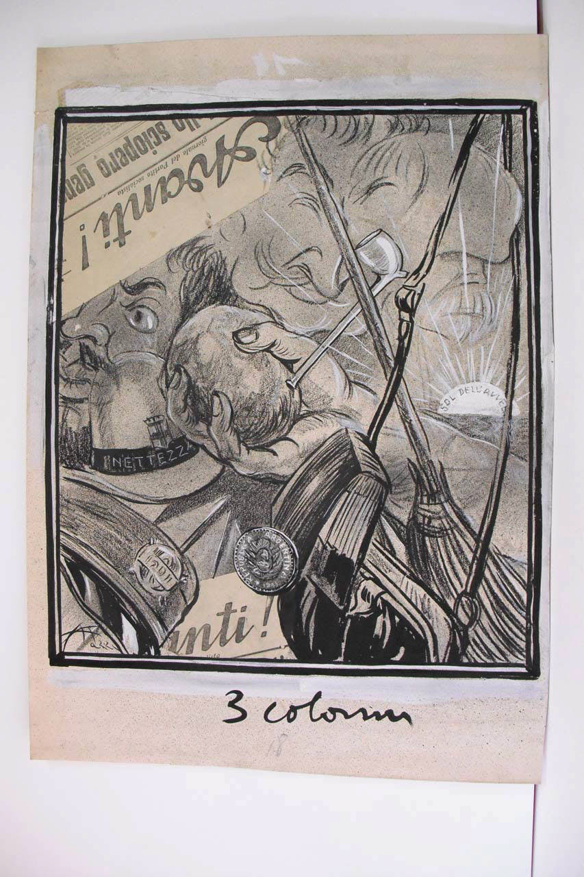 IL NUOVO SINDACO DI MILANO (ritratto di scuola futurista). (disegno) di Mazza, Aldo (1914/06/21 - )