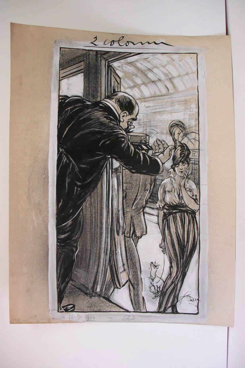 ALLA STAZIONE DI ROMA - LE VACANZE DELL'ONOREVOLE. (disegno) di Mazza, Aldo (1914/07/12 - )