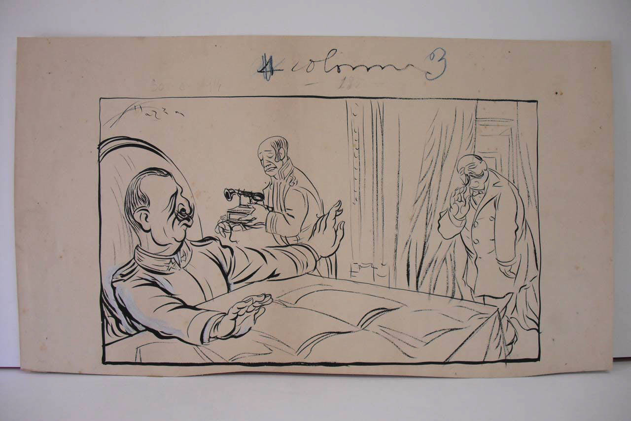 LE SOLLECITAZIONI DEI BELLIGERANTI. (disegno) di Mazza, Aldo (1914/08/30 - )