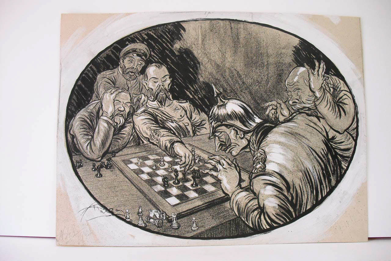 LA GRANDE PARTITA. (Nostra istantanea). (disegno) di Mazza, Aldo (1914/11/20 - )