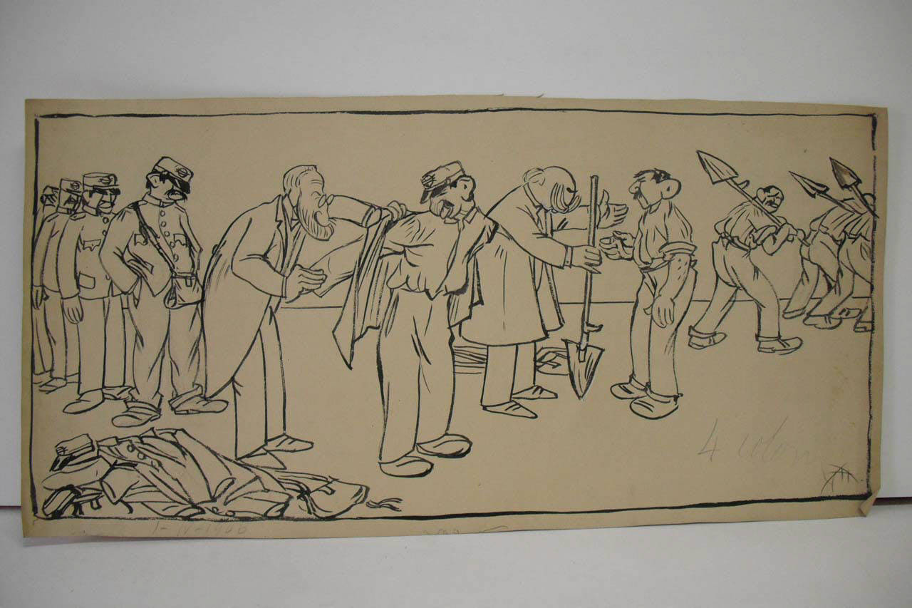 LA RISPOSTA ALLE MINACCE DEI TRAMVIERI (disegno) di Mazza, Aldo (1906/04/01 - )